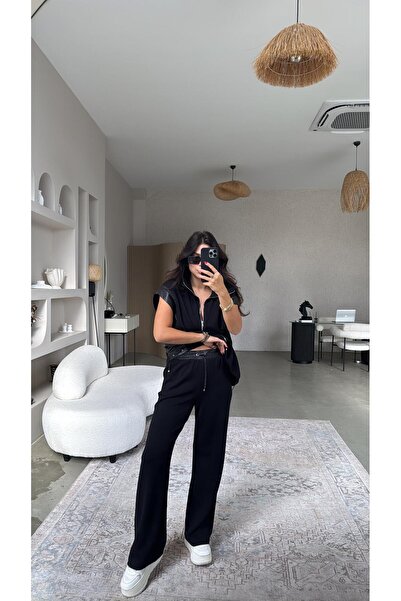 Buket Teke Black Parachute Fabric Detailed Modal Suit