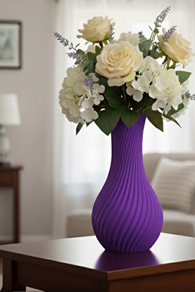 MEK Vază modernă din plastic cu linii spiralate violet (20x11cm)