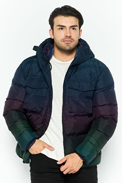 Emporio Armani Men Hooded Ombre Puffer Jacket, Navy