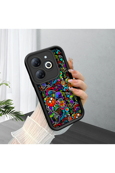 ucuc جراب هاتف أسود من السيليكون بنمط جرافيتي لحماية العدسة متوافق مع تكنو سب...