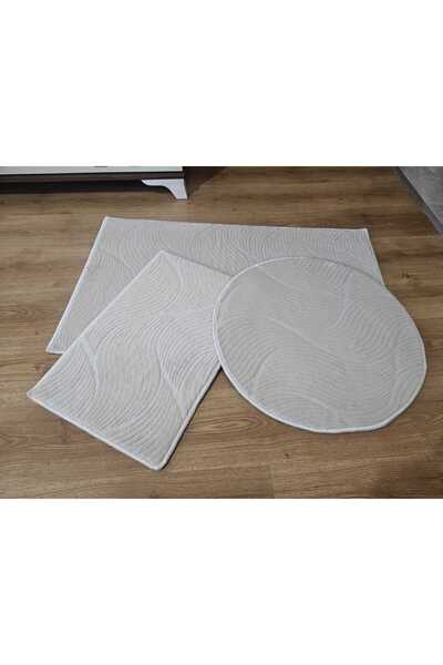 AKSU Meri̇nos Relief 3-Piece Decorative Modern Non-Slip Base Soft Washable Mat (100X60)(40X60)(60X60)
