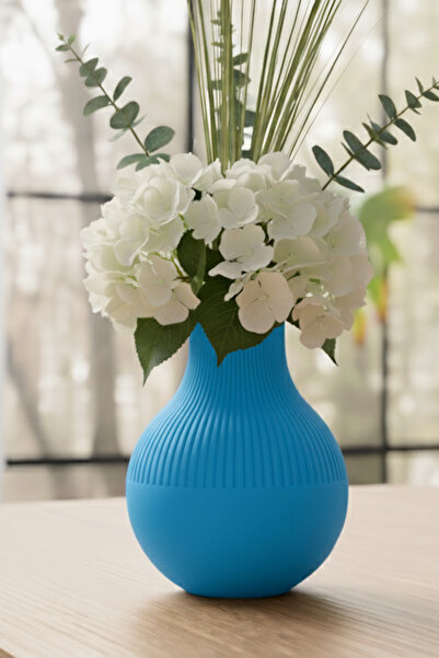 MEK Vază cu design elegant cu linii minime albastru (20x16,5cm)