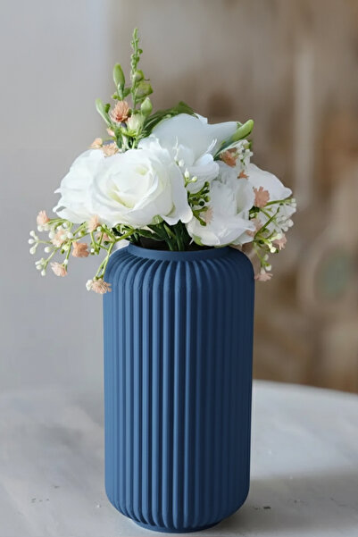 MEK Vază decorativă modernă cu linie verticală albastră (20x11,5cm)