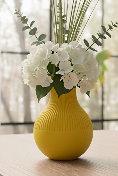 MEK Vază din plastic cu design elegant, cu linii minime, galbenă (20x16,5cm)