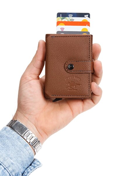 Newish Polo Rfid-Enabled Accordion Card Holder Wallet with Flap Mechanism, Faux Leather