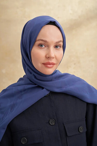 ARMANDA شال بامبو باروك بنمط أزرق داكن