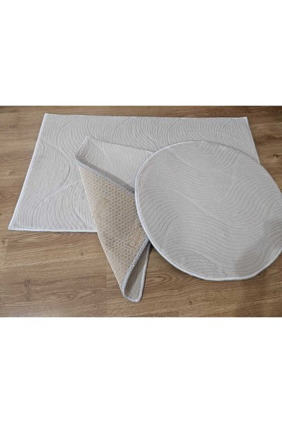 AKSU Meri̇nos Relief 3-Piece Decorative Modern Non-Slip Base Soft Washable Mat (100X60)(40X60)(60X60)