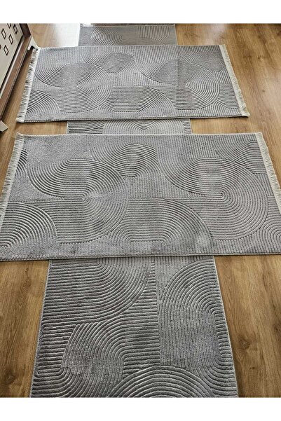 AKSU MERİNOS RÖLYEF GRİ LÜX YIKANABİLİR MODERN KAYMAZ TABAN YATAK ODASI TAKIMI 80X300 80X150