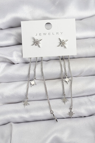 norsary Polar Star Model Silver Color Brass Dangle Women's Earrings