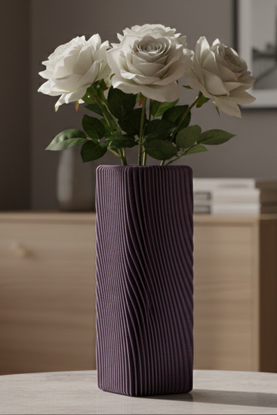 MEK مزهرية بلاستيكية مربعة حديثة ذات ملمس خطي دوار باللون الأرجواني (20×6.5 سم)