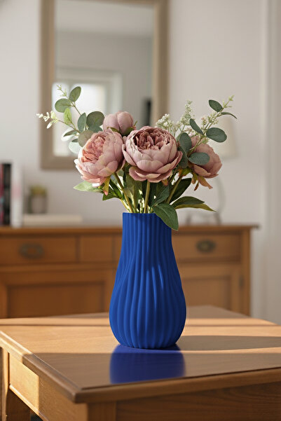 MEK Vază decorativă modernă cu linie curbată texturată albastră (23x13cm)