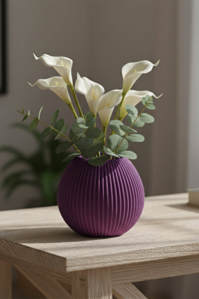 MEK مزهرية بلاستيكية مزخرفة بخطوط بسيطة باللون الأرجواني (12x13 سم)