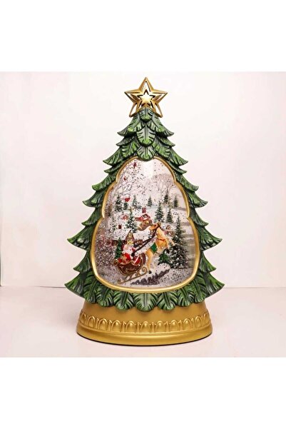 First Choice Felinar muzical LED 31x20cm, model de brad de Crăciun, cu apă și sclipici