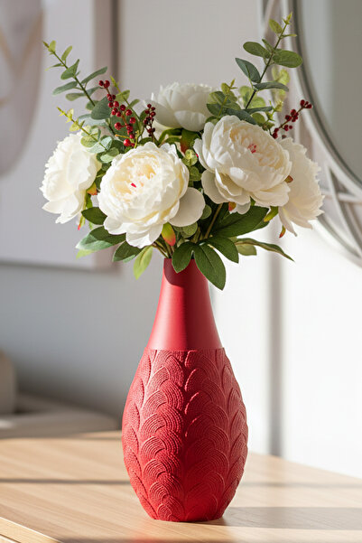 MEK Vază decorativă din plastic cu motiv în relief roșu (21x10,5cm)