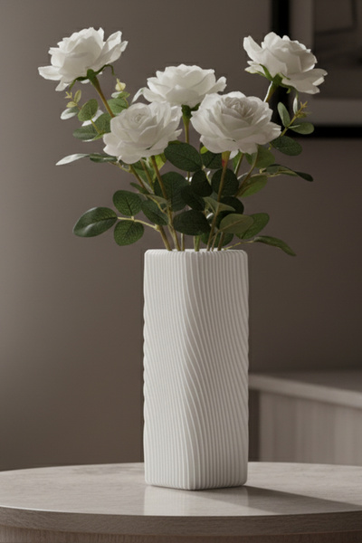 MEK Vază modernă din plastic texturat, rotundă, albă (20x6,5cm)