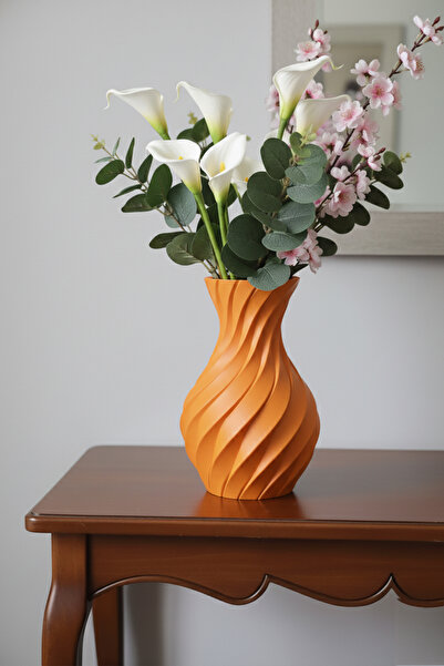 MEK Διακοσμητικό Πλαστικό Βάζο με Σπειροειδές Γραμμές Πορτοκαλί (20x13,5cm)