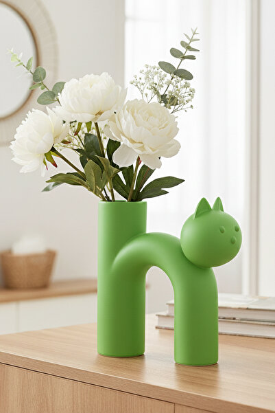 MEK Vază modernă din plastic cu pisică modele drăguțe, verde (17x15cm)