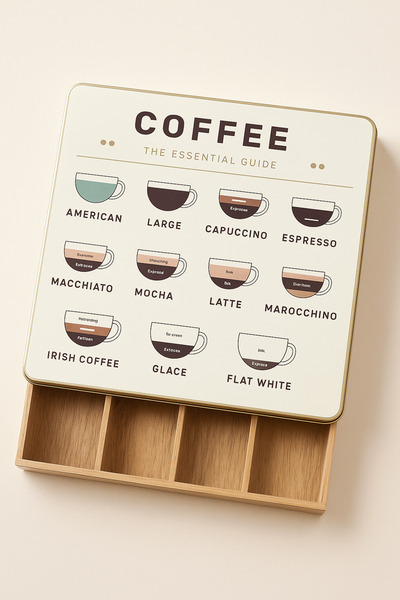 Mirilliahome Bamboo Coffee Corner Organizer 30X40X7 cm – 8 Compartments with Lid Coffee Guide Organizer