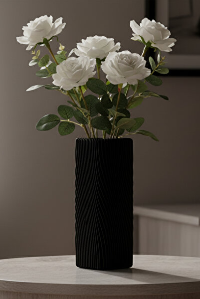 MEK مزهرية بلاستيكية مربعة حديثة ذات ملمس خطي دوار باللون الأسود (20×6.5 سم)