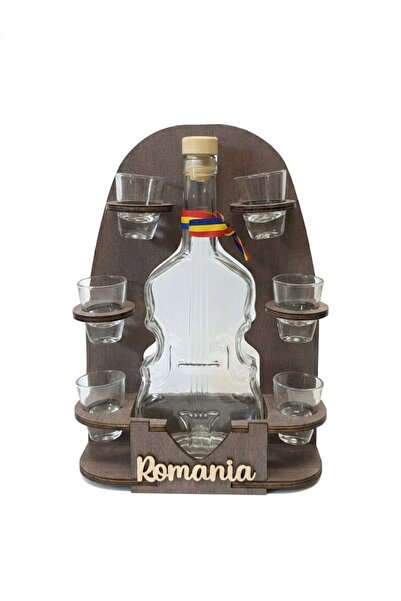 OEM Glass shot glasses, Set of 6 glasses, with wooden violin-shaped stand, Rustic design