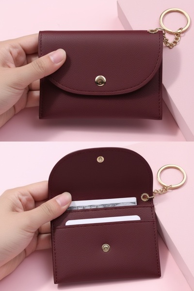Defnella Mini Credit Card Holder Wallet with Double Compartment and Keychain 10X7 cm