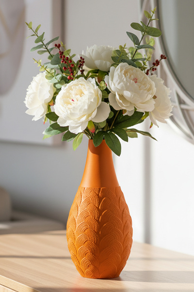 MEK مزهرية بلاستيكية مزخرفة بنقوش بارزة برتقالية اللون (21×10.5 سم)