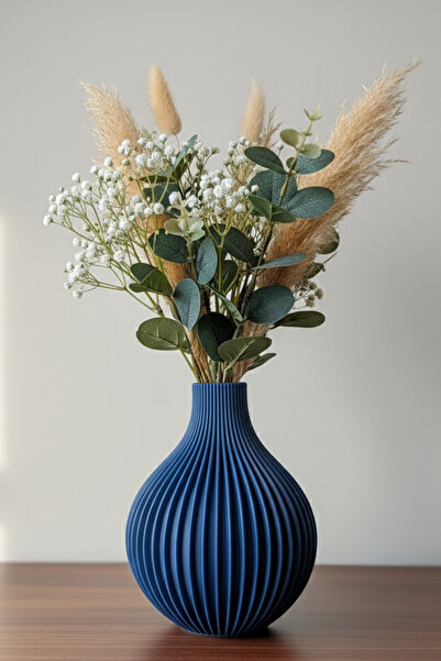 MEK Vază decorativă cu dungi verticale albastru (18x14cm)