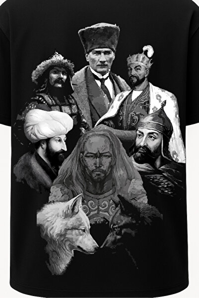 nirvoda Oversized Turkish Rulers - Leaders of Turkey Printed T-Shirt - Large Print - Wide Cut