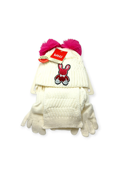 Kitti 1-4 Yaş Sevimli Figürlü Çocuk Bere Atkı Eldiven 3'lü Set | Polar İçli T...