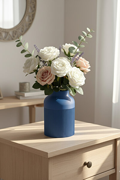 MEK Vază cu design modern în dungi albastre (21x19cm)