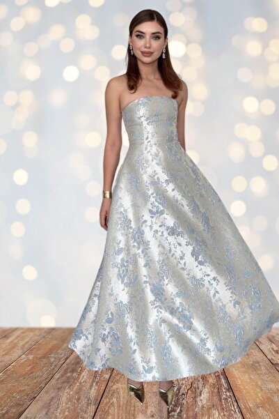 Moda Amore Jacquard Strapless Long Evening Dress |   Elegant Evening and Special Occasion Dress 663