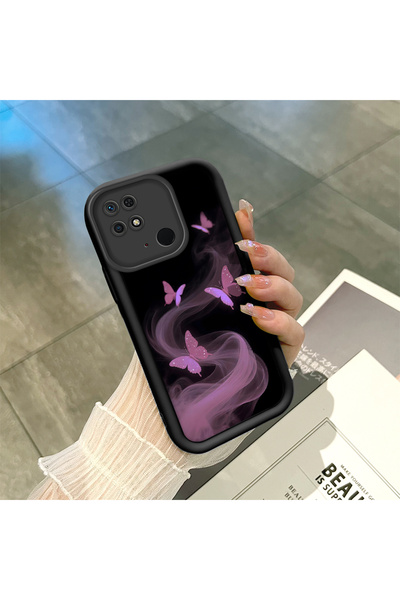 ucuc Redmi 10C Uyumlu Siyah Silikon Sevimli Kelebek Desenli Lens Koruma Telef...