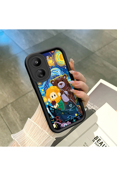 ucuc Xiaomi Poco C65 Uyumlu Siyah Silikon Van Gogh Yıldızlı Gece Desenli Kaym...