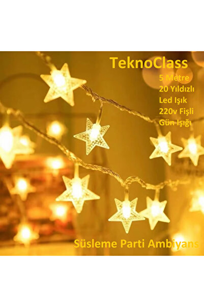 TeknoClass 5 Metre Yıldızlı Dekoratif Led Işık 220v Fişli Gün Işığı Süsleme P...