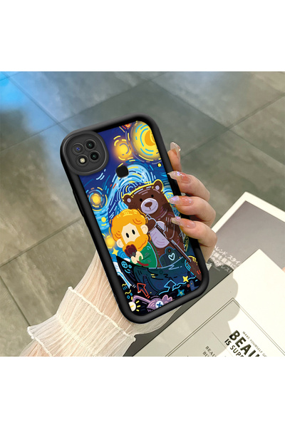 ucuc Xiaomi Redmi 9C Uyumlu Siyah Silikon Van Gogh Yıldızlı Gece Desenli Kaym...