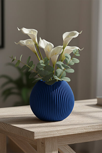 MEK Vază decorativă cu dungi minimaliste albastră (12x13cm)