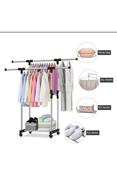 Generic Double stainless steel clothes rack – sturdy base, easy to install, perfect organization for rooms and entryways
