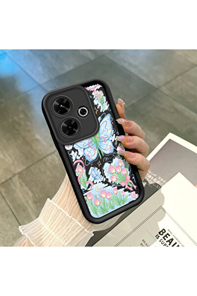 ucuc حافظة هاتف Xiaomi Poco M6 4G متوافقة مع السيليكون الأسود بنمط الزهرة وال...