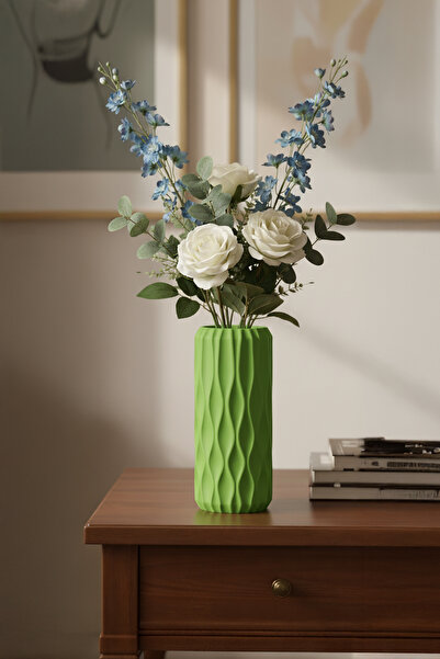 MEK Vază decorativă elegantă din plastic cu model de undă geometrică verde (22x9cm)