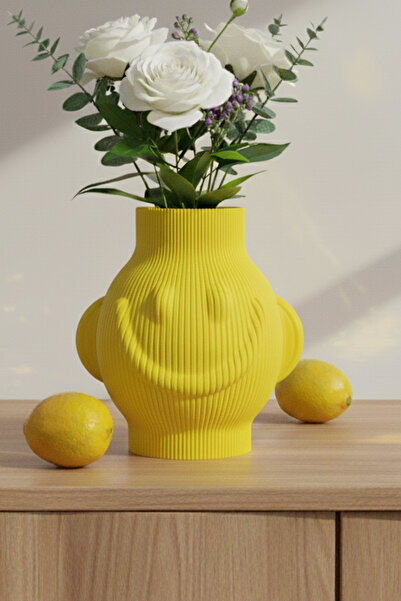 MEK مزهرية بلاستيكية مزخرفة بتصميم وجه مبتسم باللون الأصفر (18 × 19 سم)