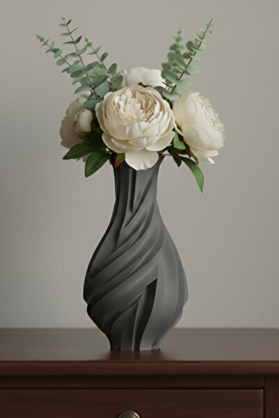 MEK Σπειροειδές Σχέδιο Μοντέρνο Διακοσμητικό Πλαστικό Βάζο Γκρι (23x12cm)