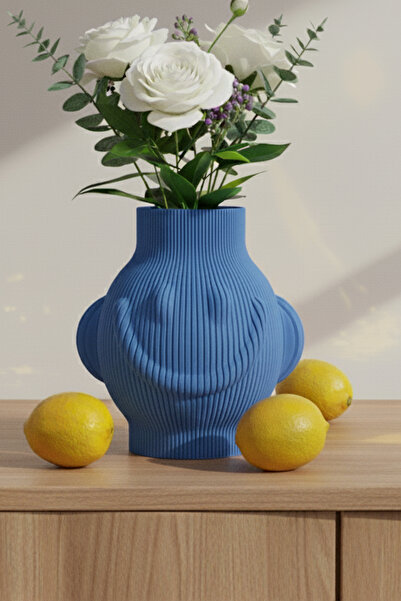 MEK Vază decorativă cu design cu față zâmbitoare albastră (18x19cm)