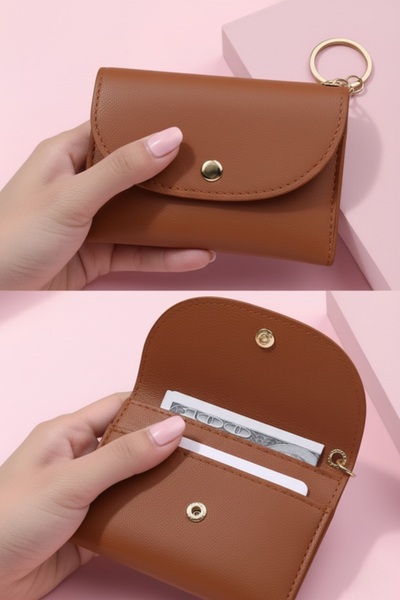Defnella Mini Credit Card Holder Wallet with Double Compartment and Keychain 10X7 cm