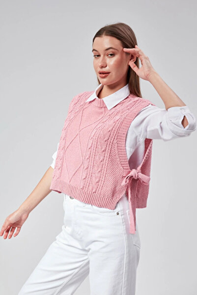 bmd Women's Adjustable Patterned Side Tie Knitwear Sweater