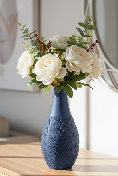 MEK Декоративна пластмасова ваза с релефен мотив, синя (21x10,5 см)