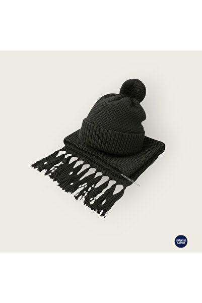 Mustran Syt Premium Stylish Pom-Pom Women's Scarf and Beanie Set | Wool Textured Thick Knitted Winter Suit