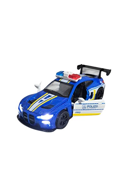 OEM Metal Police Car BMW M3, Sounds and Lights, Moving Doors, Pull-Back, 15.5cm, Blue