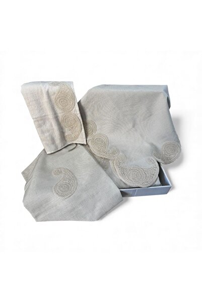 zhrcollection Bej Çeyizlik Seccade Takımı – Kadife Havlu -Keten Seccade & Ket...
