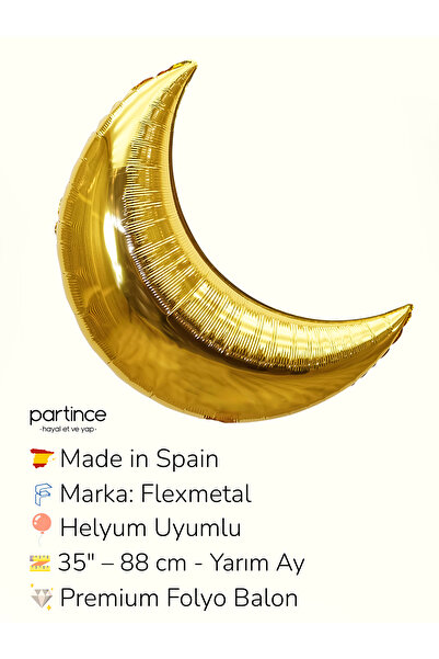 partince 35″ – 88 cm Yarım Ay Folyo Balonlar Paket İçi 1 Adet