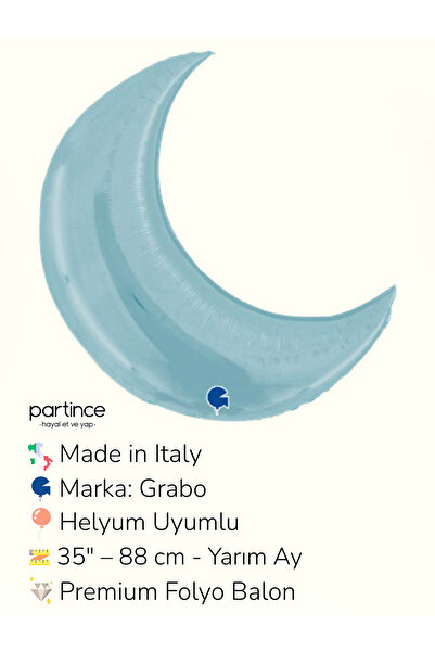 partince 35″ – 88 cm Yarım Ay Folyo Balonlar Paket İçi 1 Adet